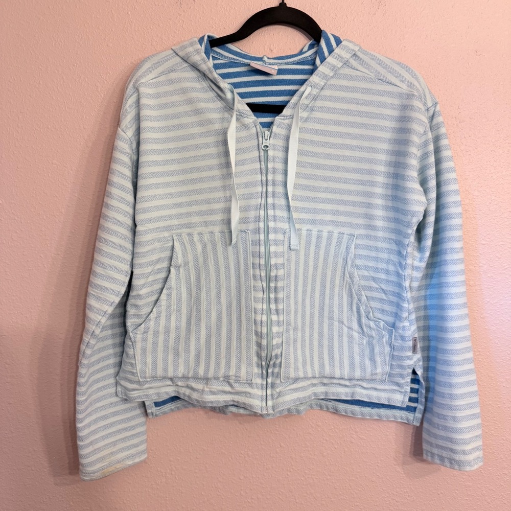 Columbia Womens Blue White Chevron Striped Full Zip Hoodie Size M